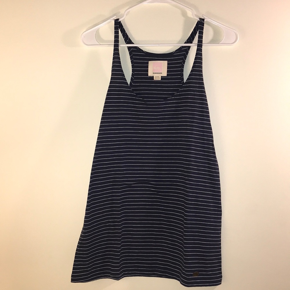 Quiksilver Navy and White Striped Tank Top